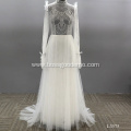 Customized simple style embroidery long train white wedding dress bridal gowns lace